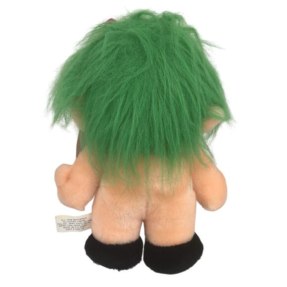 Vintage Trolio Trolls Plush 9.5" Doll 1992 Chosun Green Hair Bow Naked w/ Tag - Picture 5 of 13